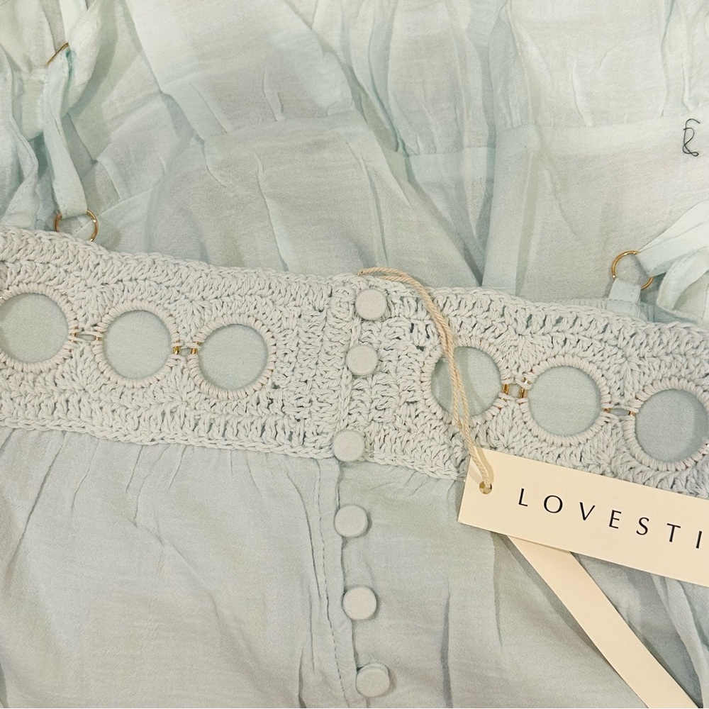 Lovestitch Bohemian Flowy Crochet Trim Tank Top 
Aquamarine - Picture 5 of 6